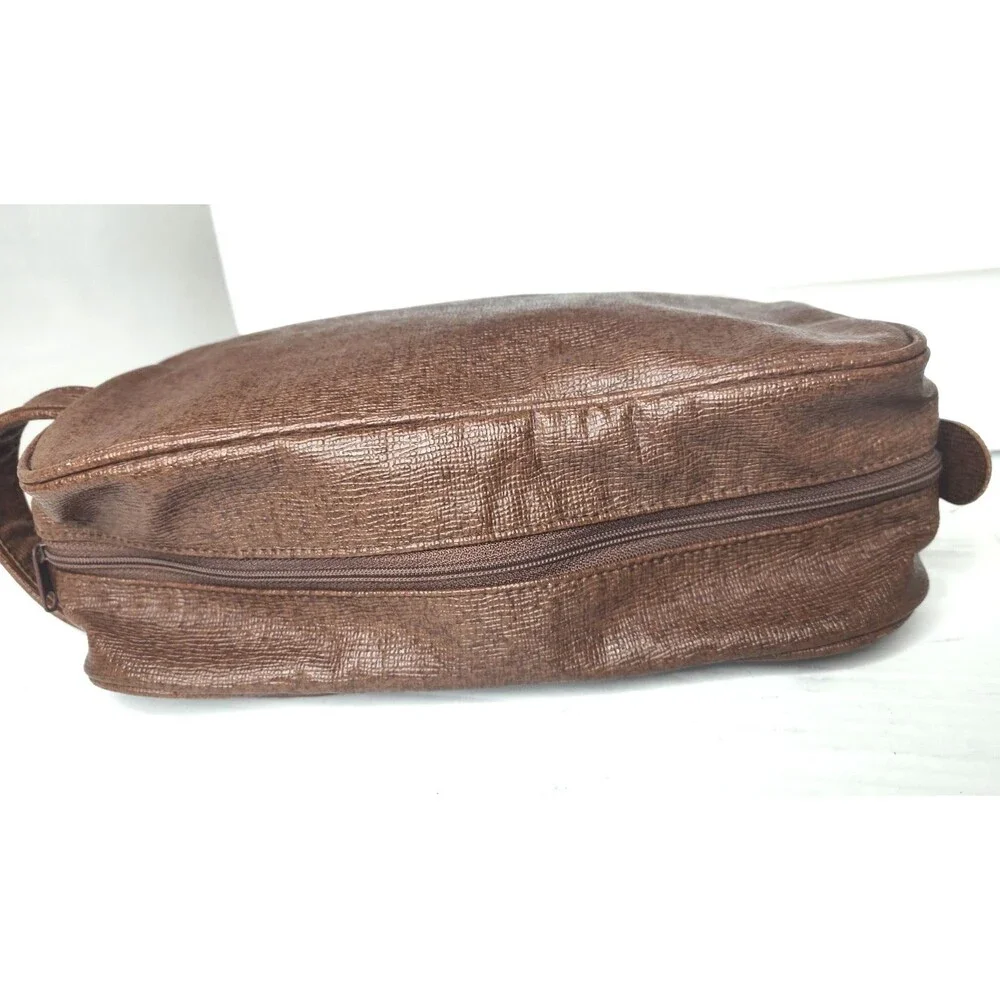 American Style Lacrosse Mens Shaving Toiletry Travel Bag Brown Leather  12x7x4